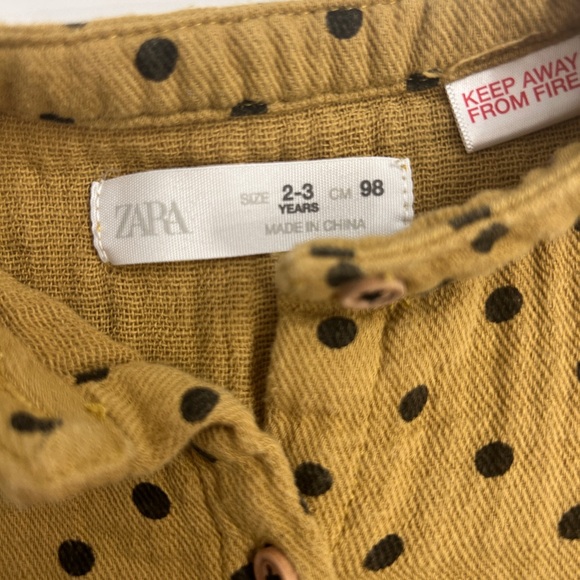 ZARA Kids Polka Dot Cotton Button-Down Dress - Mustard Yellow - Size 2-3Y - Picture 3 of 4